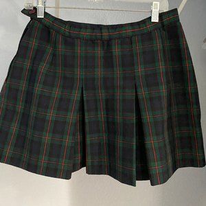 Red Olive Green Plaid Mini Skirt, Boarding School Uniform, Small, Dark Academia